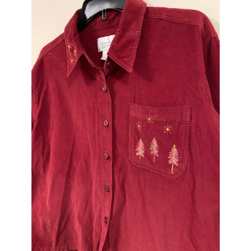 Vintage Red Christmas Corduroy Shirt Christopher and Banks Size Large - Picture 4 of 8